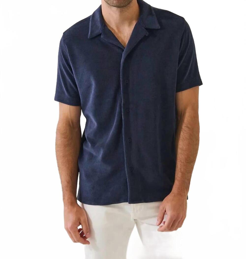 NEW PATRICK ASSARAF beach terry camp collar shirt in navy